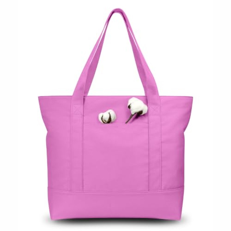 1-Pack Canvas Tote Bag with an External Pocket, Reusable Grocery Shopping Bag, Top Zipper