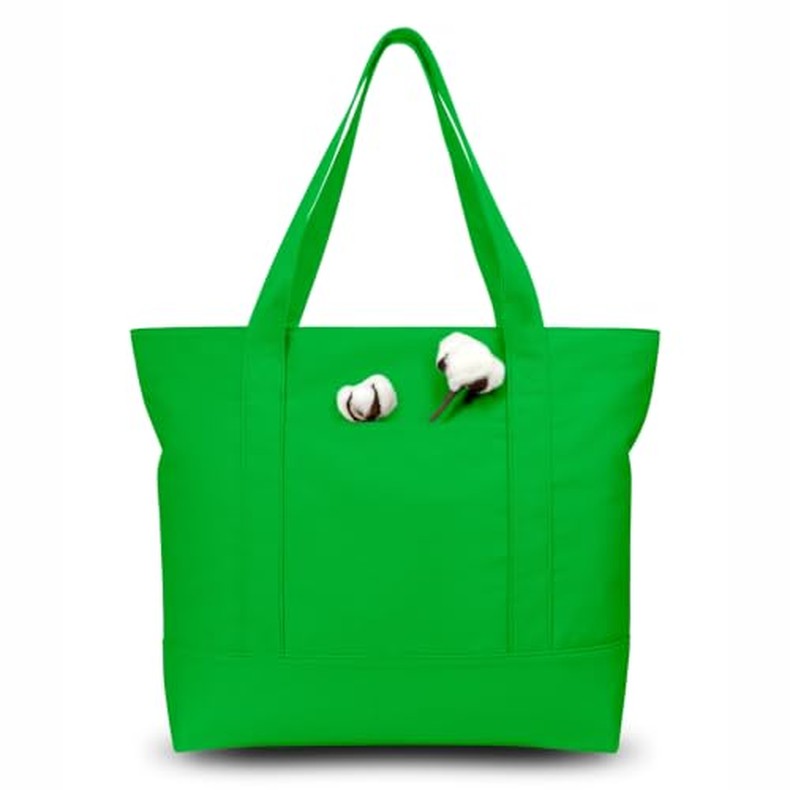 1-Pack Canvas Tote Bag with an External Pocket, Reusable Grocery Shopping Bag, Top Zipper