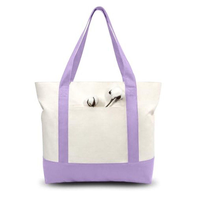 1-Pack Canvas Tote Bag with an External Pocket, Reusable Grocery Shopping Bag, Top Zipper (1)