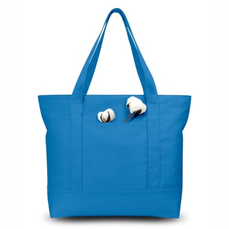 1-Pack Canvas Tote Bag with an External Pocket, Reusable Grocery Shopping Bag, Top Zipper (1)