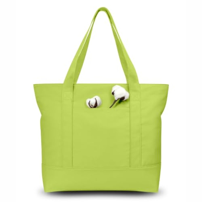 1-Pack Canvas Tote Bag with an External Pocket, Reusable Grocery Shopping Bag, Top Zipper detail