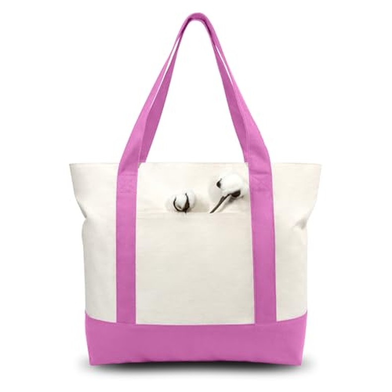 1-Pack Canvas Tote Bag with an External Pocket, Reusable Grocery Shopping Bag, Top Zipper detail