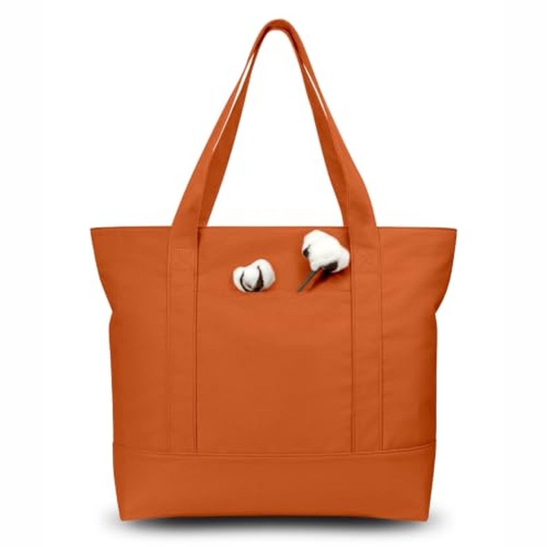 1-Pack Canvas Tote Bag with an External Pocket, Reusable Grocery Shopping Bag, Top Zipper detail