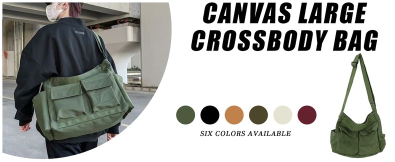 Canvas Messenger Bag Large Crossbody Bag with Multiple Pockets Canvas Shoulder Tote Bag for Women an detail