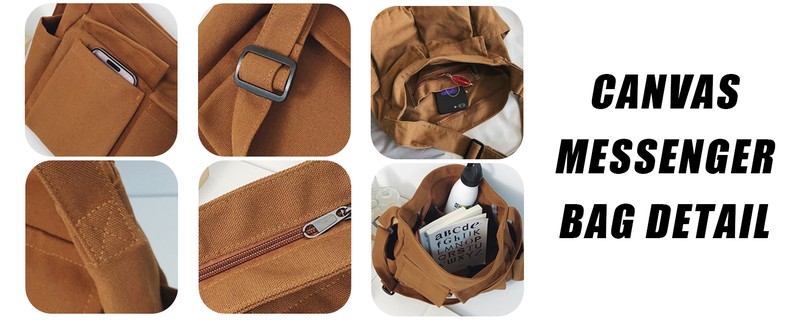 Canvas Messenger Bag Large Crossbody Bag with Multiple Pockets Canvas Shoulder Tote Bag for Women an detail