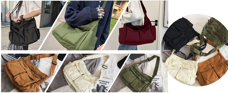 Canvas Messenger Bag Large Crossbody Bag with Multiple Pockets Canvas Shoulder Tote Bag for Women an detail