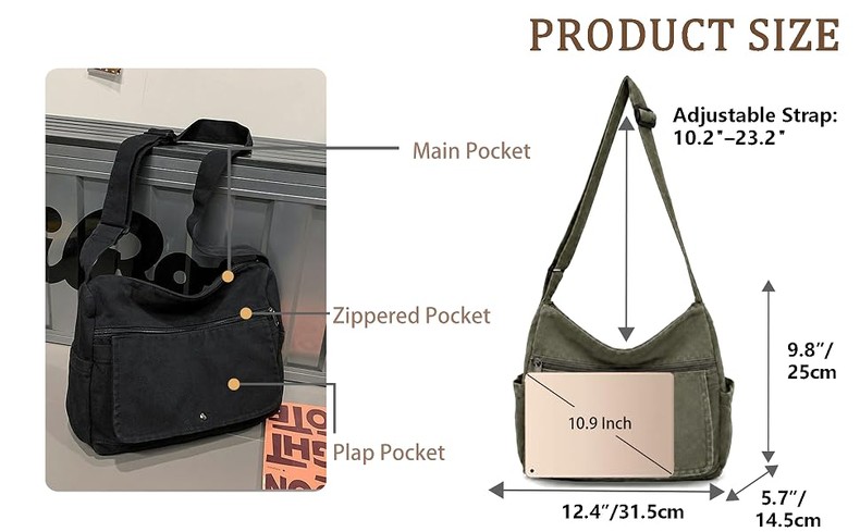 Canvas Multiple Pockets Messenger Bag Casual Satchel Crossbody Shoulder Purse Hobo Tote Handbag detail