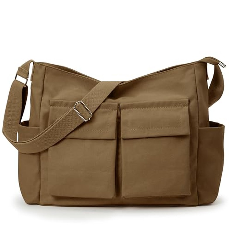 Canvas Tote Bag Zipper Large Crossbody Shoulder Bag Messenger Bag detail