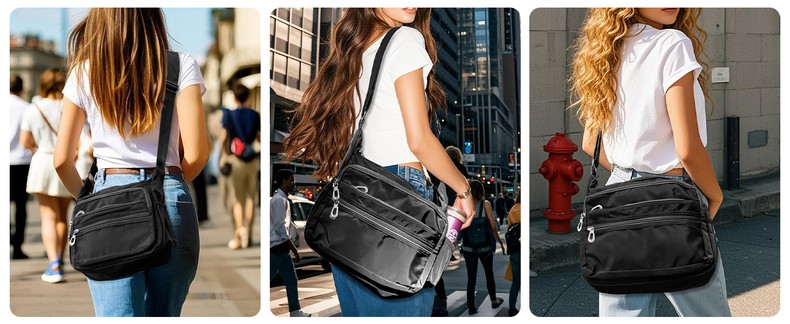 Crossbody Bag for Women Waterproof Shoulder Bag Multi Pockets Nylon Purse detail