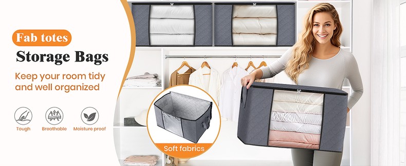6 Pack Storage Bags for Clothes Blanket Storage Bins with Lids detail