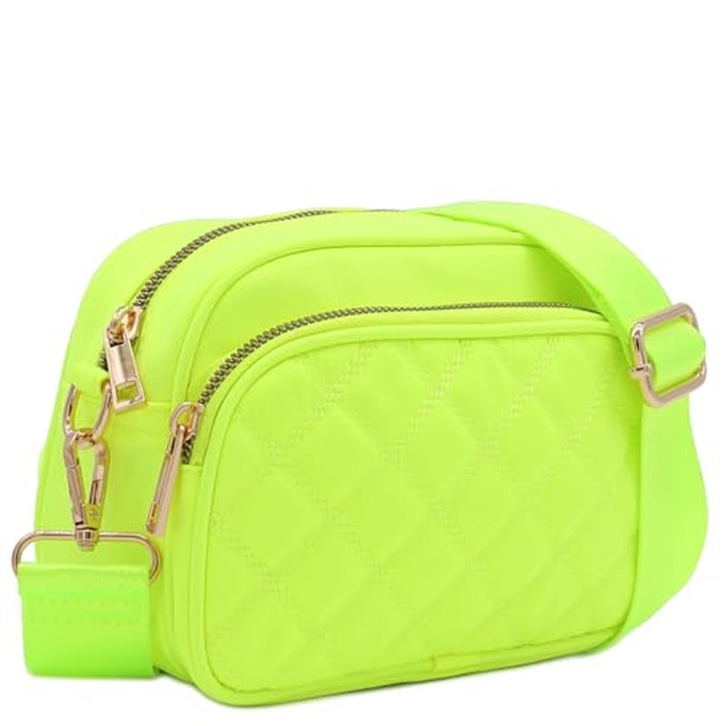Quilted Nylon Crossbody Bag with Wide Strap FashionPuzzle 绗缝尼龙斜挎包配宽肩带
