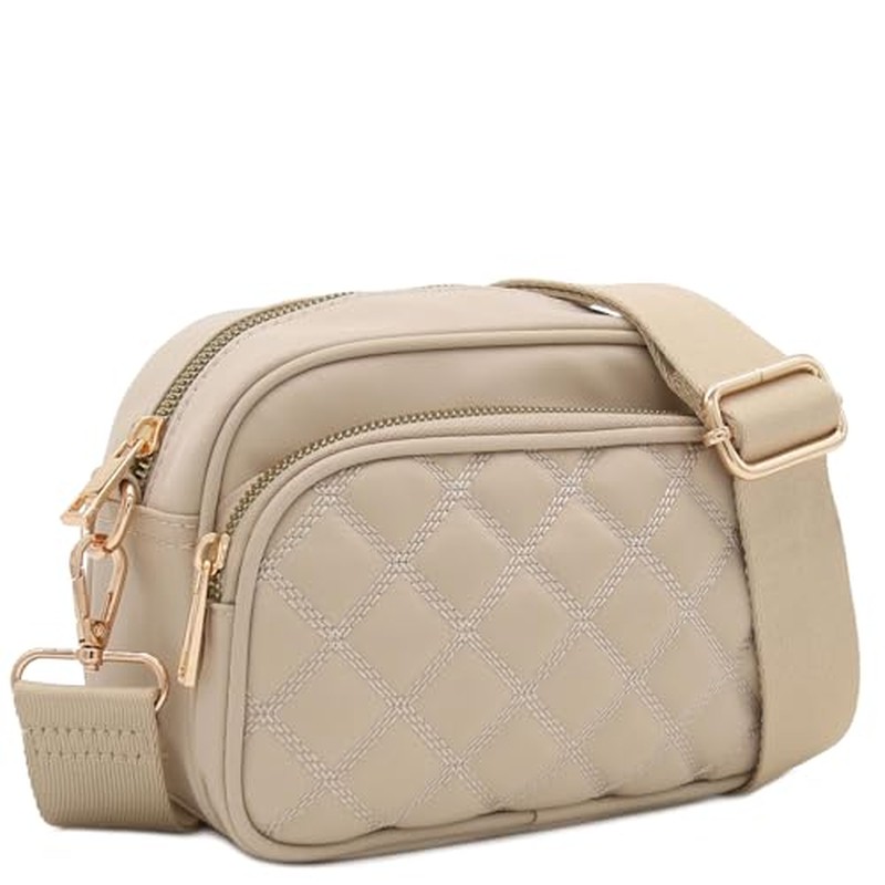 Quilted Nylon Crossbody Bag with Wide Strap FashionPuzzle 绗缝尼龙斜挎包配宽肩带