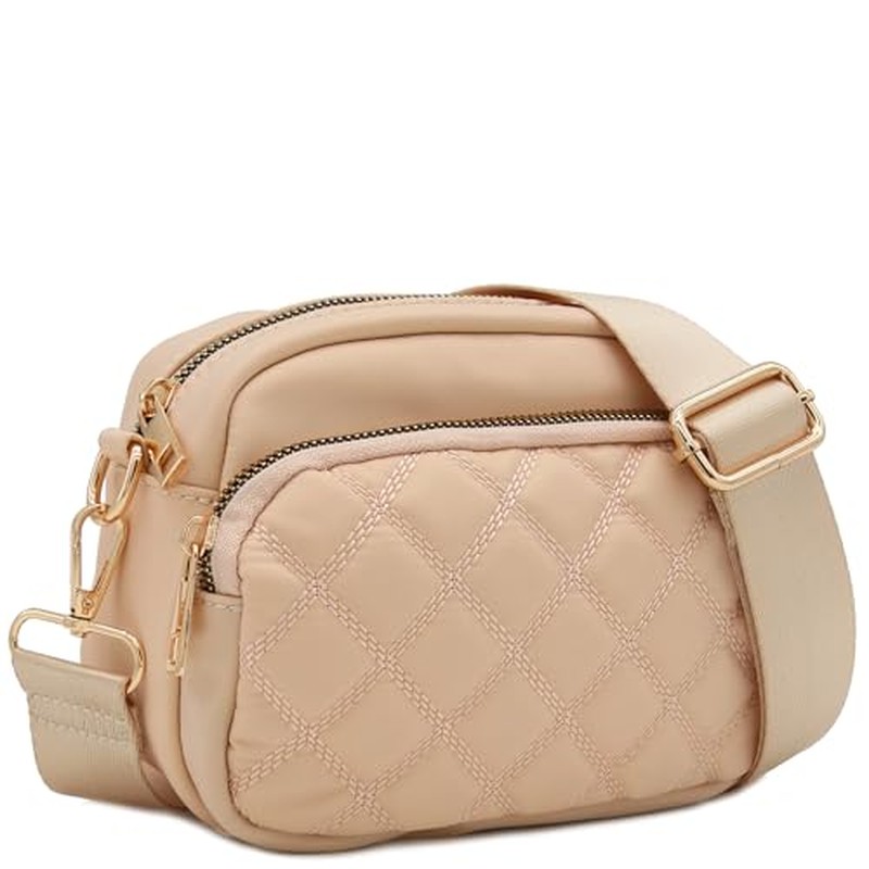 Quilted Nylon Crossbody Bag with Wide Strap FashionPuzzle 绗缝尼龙斜挎包配宽肩带