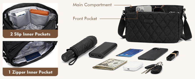 Lightweight Nylon Crossbody Bag for Women Small Quilted Shoulder Purse detail