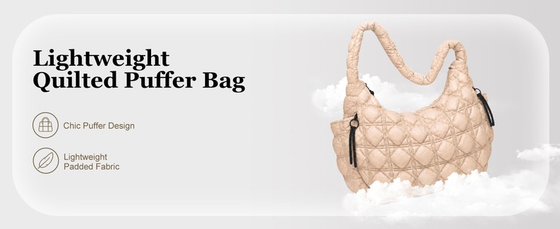 Puffer Tote Bag for Women Large Quilted Shoulder Bag Nylon Crossbody Bag detail