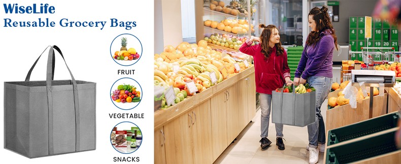 Reusable Grocery Shopping Bags 10 Pack Large Foldable Tote Bags Bulk detail