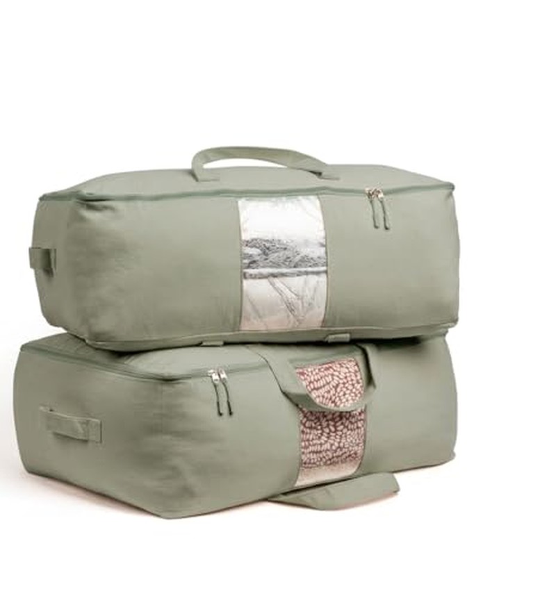 Soft Canvas Storage Bags with Zipp. Large 25x19x9in Bag for Sheets Blankets Bedding Pillows, Clothes detail