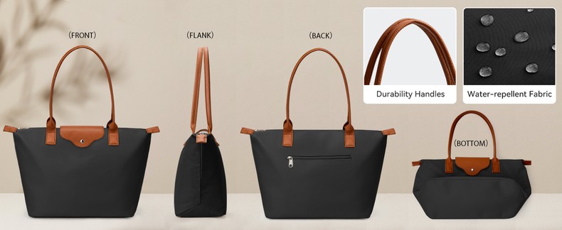 Tote Bag for Women Nylon Top-Handle Purse,Large Capacity Shoulder Hobo handBag with Zipper Le detail