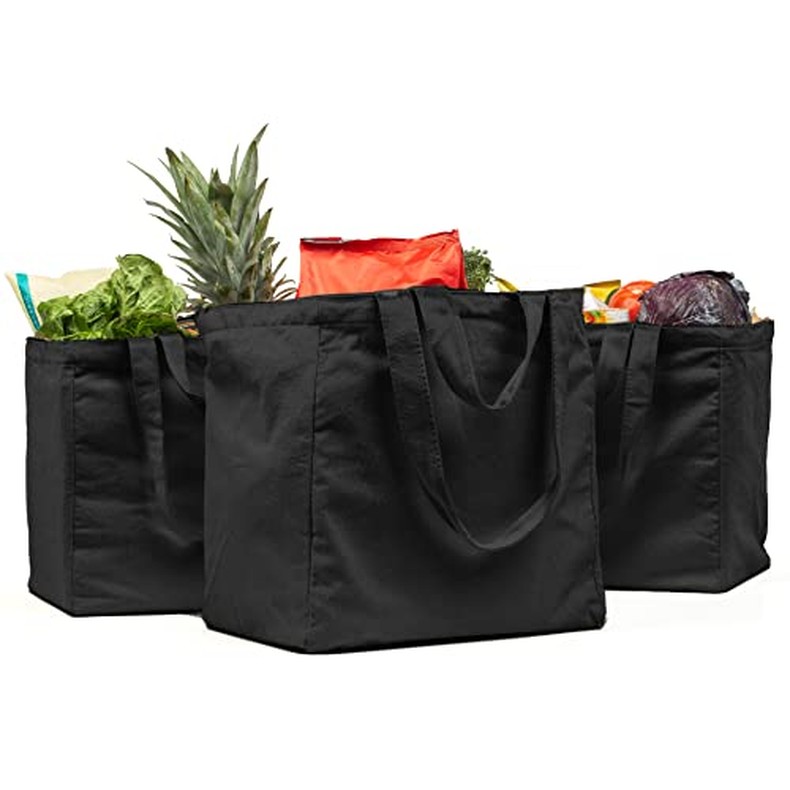 VeraMia Canvas Grocery Bag 3pc XL Set with Real Pockets, Long Should. Heavy Duty, Foldable, Washable detail