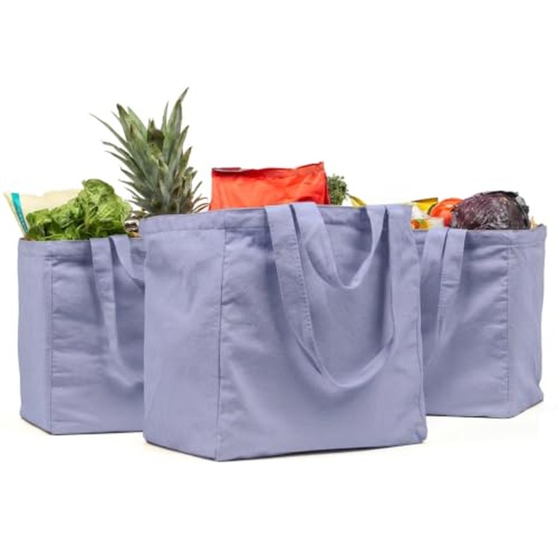 VeraMia Canvas Grocery Bag 3pc XL Set with Real Pockets, Long Should. Heavy Duty, Foldable, Washable detail