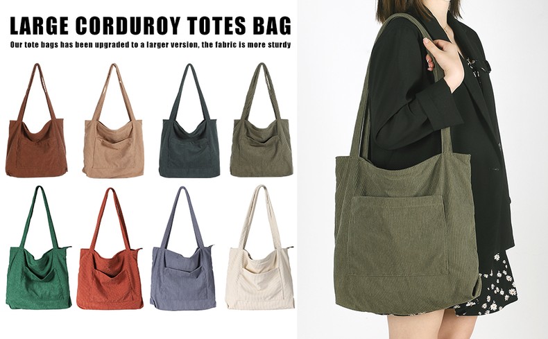 Women Corduroy Tote Bag, Large Shoulder Hobo Bags Casual Handbags detail