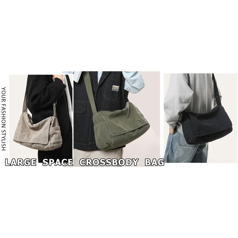 Canvas Messenger Bag Large Satchel Bag Travel Hobo Bag Casual Tote Shoulder Bag for Women and Men