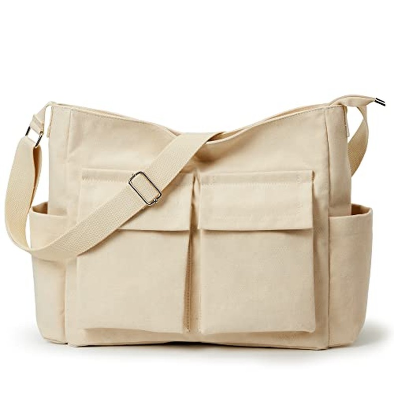 Canvas Tote Bag Zipper Large Crossbody Shoulder Bag Messenger Bag