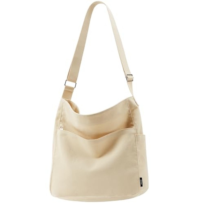 Canvas Tote Bag Zipper Large Crossbody Shoulder Bag Messenger Bag