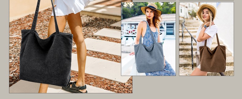 Corduroy Tote Bag for Women,Hobo HandBags with Zipper