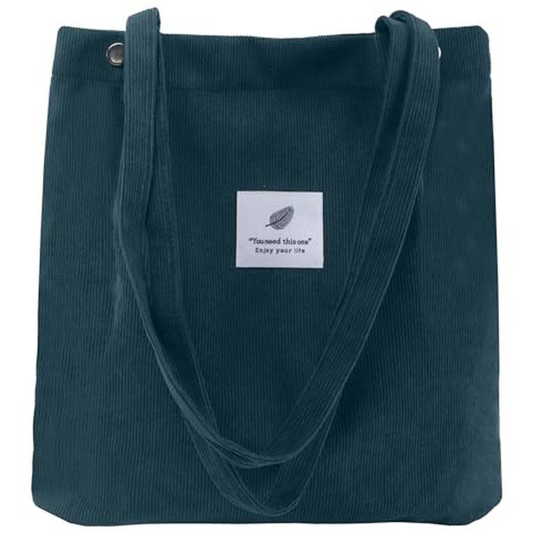 Corduroy Tote Bag, Work Shoulder Purse with Snap for Women