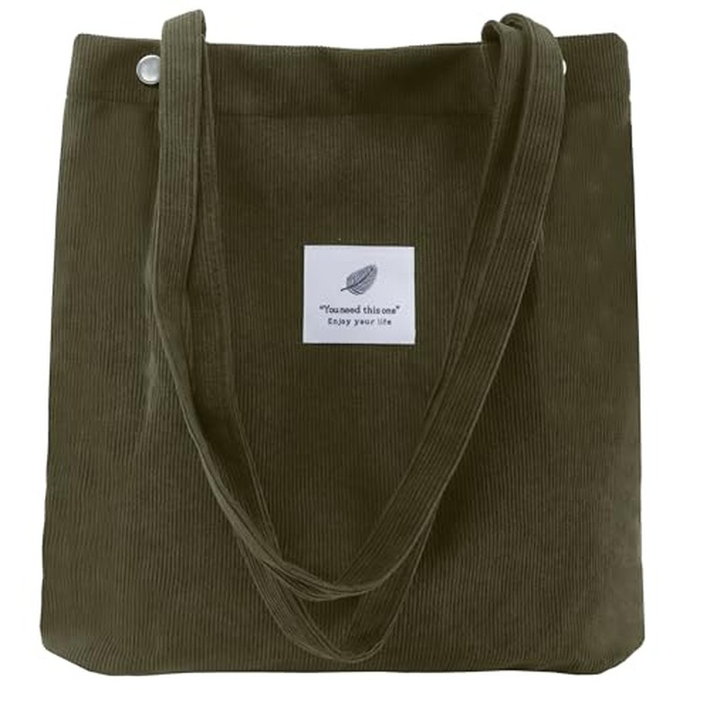 Corduroy Tote Bag, Work Shoulder Purse with Snap for Women